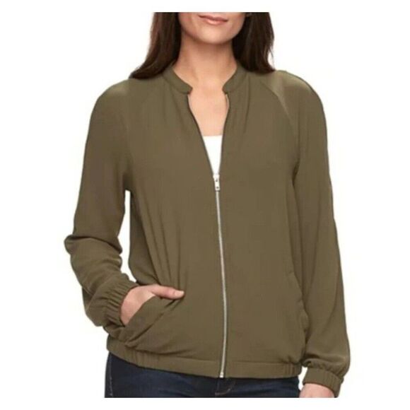 Apt. 9 Jackets & Blazers - Apt 9 Olive Green Zip Up Jacket L - Bomber- Crepe- Lined- Raglan Long Sleeves